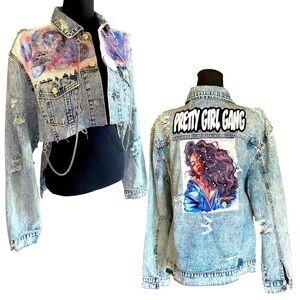 Hollywood Denim Jacket Urban Streetwear Sherpa Trimmed PRETTY GIRL GANG Large